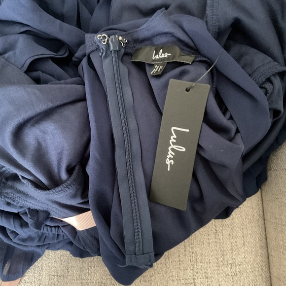 Lulus Notorious Charm Navy Blue Pleated Tiered Flutter Sleeve Maxi Dress NWT XL - Picture 13 of 16